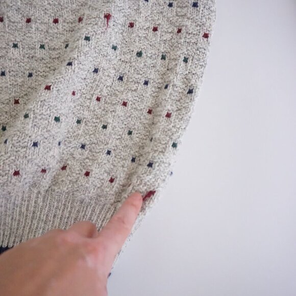 Vintage '90s St John's Bay Gray Maroon 3D Biggie Cosby Knit Crewneck Sweater L - Picture 8 of 9